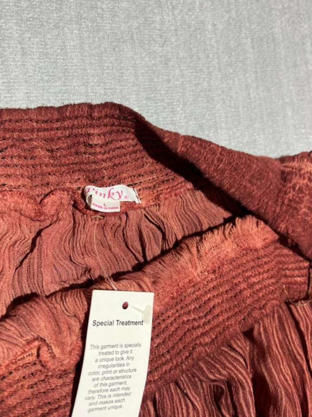 Pinky Boho Off Shoulder Rust Textured Bell Sleeve Blouse L NWT - Picture 6 of 9